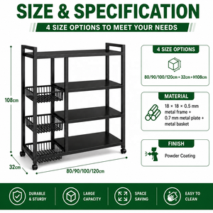 Organizador de Cocina Tipo Estante con 4 Niveles, Estante Metálico y 3 Cestas <span class=keywords><strong>para</strong></span> Uso Doméstico, Proveedor Mayorista - Product Image 4