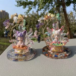 ของตกแต่งเฟิงสุ่ยคริสตัลธรรมชาติขายส่ง รูปปั้นจิ้งจอกเก้าหางนางฟ้าตัวเล็กทำจากเรซิ่น ต้นไม้เงินเจ็ดจักระ - Product Image 2