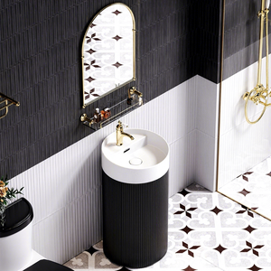Mueble <span class=keywords><strong>de</strong></span> <span class=keywords><strong>Baño</strong></span> Moderno <span class=keywords><strong>de</strong></span> Estilo Francés Retro con Lavabo Pedestal <span class=keywords><strong>de</strong></span> Cerámica Integrado <span class=keywords><strong>de</strong></span> un Solo Orificio, en Forma <span class=keywords><strong>de</strong></span> <span class=keywords><strong>Columna</strong></span>, para Espacios Pequeños - Product Image 1