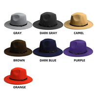 Vente en gros de haute qualité unisexe à large bord couleur personnalisée 420G Fedora chapeau couleur unie feutre chapeau avec ceinture en polyuréthane pour hommes femmes