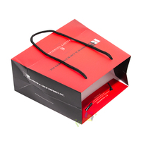 Bolsa de Cartón Mate Roja y Negra de Lujo, Ecológica y Reciclable, con Logotipo Personalizado, para Cosméticos, con Asa de Cuerda de Algodón Negra