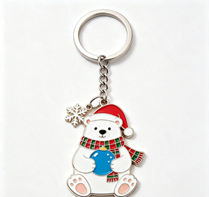 Custom Christmas Metal Keychain Enamel Polar <b>Bear</b> Key Ring Zinc Alloy Holiday Souvenir Promotional Gift - Product Image 4
