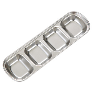 Stainless Steel Divided Dish 4 Compartment Rectangle For Hot Pot Barbecue Dipping Party Use - Product Image 1