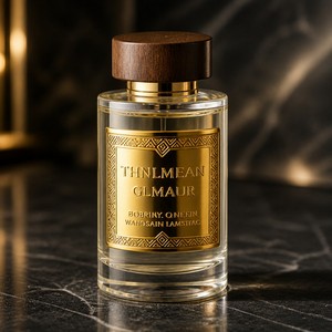 Botella de Perfume de Vidrio de Lujo Thnlmean Glmaur, Forma Cilíndrica, Etiqueta Estampada en Oro, Tapa de Madera - Product Image 1