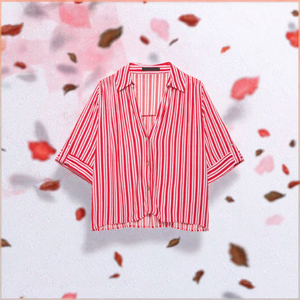 Camisa de Mujer Estilo Vintage, Tejida, Simple, a Rayas Rojas y Blancas, de Gasa, con Botones, Corte Holgado, Manga Tres Cuartos, Informal, para Primavera/Verano - Product Image 2