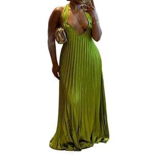Nuevo Vestido de Fiesta Maxi para Mujer, con Cuello Halter, Espalda Descubierta, Escote en V, Plisado, Sin Mangas y Dobladillo Oversize, a la Moda - Product Image 1