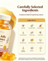 Gummies à la Gelée Royale avec Poudre de Gelée Royale Lyophilisée, Extrait de Propolis et Extraits de Champignons Multiples pour la Santé et la Vitalité de la Peau
