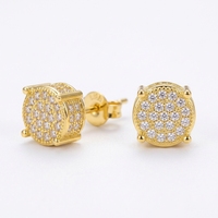 Boucles d'oreilles tendance en zircon cubique, clous ronds, bijoux hip-hop, or et argent, vente en gros, unisexe