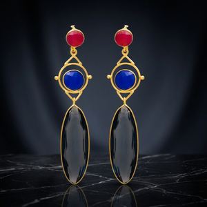 Boucles d'oreilles pendantes en argent faites à la main avec pierres précieuses, plaquées or, style bohème, pour fiançailles et soirées, tendance - Product Image 2