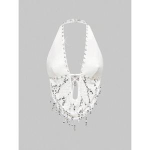 PEEQI Venta al por Mayor de Tops sin Mangas para Mujer, Estilo Rock Punk con Lentejuelas y Recortes Metálicos, Moda Primavera - Product Image 5