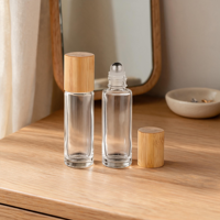 Botellas de Aceite Esencial de Bambú y Vidrio de 10 ml con Tapones de Nogal, Almacenamiento de Aromaterapia, Botella con Rodillo para Viajes, Hogar y Oficina
