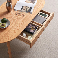 Table basse ovale en chêne massif de style scandinave moderne, vente en gros directe d'usine, deux tiroirs, durable, montage facile, mobilier pour la maison
