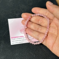Pulsera de Cuentas de Cuarzo Rosa Natural de 4mm al por Mayor con Tarjetas y Logotipo Personalizado, Pulsera al por Mayor