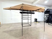 Toldo de 180 Grados con Doble Poste, LED Integrado, Impermeable, Patas Ajustables, para Vehículo, Camping, Coche