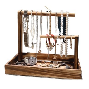Wooden Jewelry Organizer <b>With</b> Necklaces Bracelets Rings Watch <b>Storage</b> Display Stand For <b>Dressing</b> <b>Table</b> Or Vanity - Product Image 3