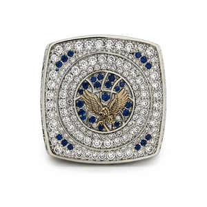 Eagle Design Championship <b>Ring</b> Blue Clear <b>CZ</b> Stones Modern Men's Statement Cocktail <b>Ring</b> Stainless Steel 18K Gold Plated - Product Image 1