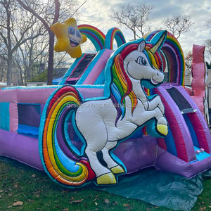 Château <span class=keywords><strong>gonflable</strong></span> commercial pour enfants et tout-petits, thème <span class=keywords><strong>licorne</strong></span> arc-en-ciel, pour l'extérieur, avec toboggan, adapté aux utilisations humides et sèches - Product Image 3