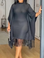 Robes élégantes au genou personnalisées pour femmes, tenues de fête décontractées, décoration à pampilles, taille élastique, tricot respirant, solides, automne