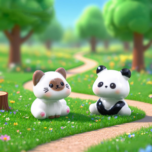 Miniatures de chiens, pandas, cochons, chats, figurines d'animaux en résine, accessoires de décoration pour jardin féerique DIY, maison de poupée et porte-clés - Product Image 4