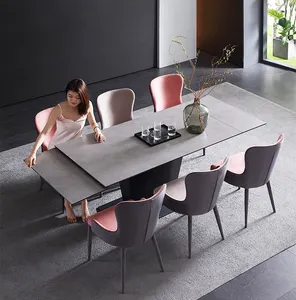 modern minimalist style folder artist stone slate dining table extendable dining room space-saving dining table and chair set