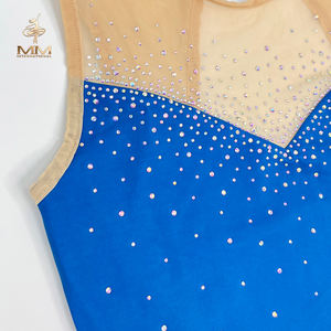 Seragam <span class=keywords><strong>leotard</strong></span> seragam latihan senam wanita kustom anak-anak dibuat dari sutra dengan berlian imitasi dan Logo kustom - Product Image 3