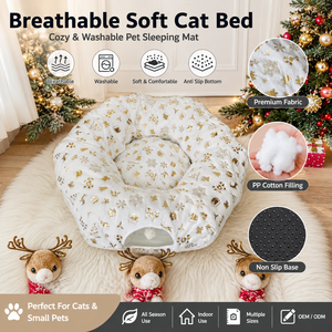 Weihnachts-Katzentunnel-Bett Weiches Waschbares Haustier-Schlafkissen Atmungsaktives Indoor-Katzennest für Kätzchen Kleine Haustiere Winternutzung - Product Image 2