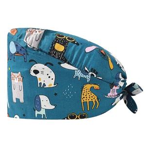Elastic Scrub <b>Hat</b> Beauty Salon Work <b>Hats</b> Pet Shop <b>Christmas</b> New Year Scrub Caps uniform Cotton Cartoon Printing Sweat-absorbent - Product Image 1