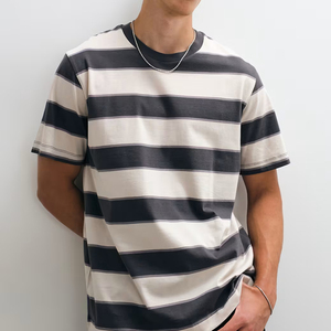 Nueva camiseta de verano para hombre, estilo casual, con estampado de rayas, personalizada, 100% algodón, talla grande. - Product Image 3