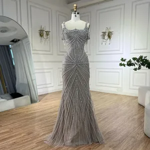 Serena collina spalline lunghe mantello sirenetta argento abiti da sera con perline Nude abiti 2024 LA72587 personalizzati - Product Image 2