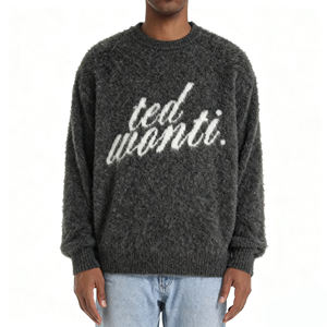 Großhandel ODM Herren Langarm Strickpullover aus <span class=keywords><strong>Mohair</strong></span> in Schwarz mit Rundhalsausschnitt Buchstaben-Jacquard-Design individuellem Logo Winter - Product Image 3