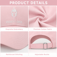 Casquette de baseball en coton rose poudré de luxe personnalisée à 6 panneaux avec motif lettre et logo brodé THIRTY ONE, fermeture snapback pour hommes et femmes