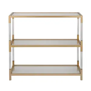 Gold Metal 2 Shelves Console Table with Clear Glass Top and Acrylic Legs