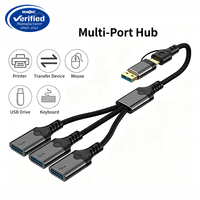 Hub USB-C 3 ports, adaptateur USB-C vers USB 3.0, câble tressé d'extension pour ordinateur portable, souris, clavier, clé USB