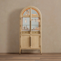Armoire à bar en chêne à toit arqué, intérieur miroir avec éclairage LED, comptoir en marbre de Carrare, grand meuble à vin pour bar à domicile