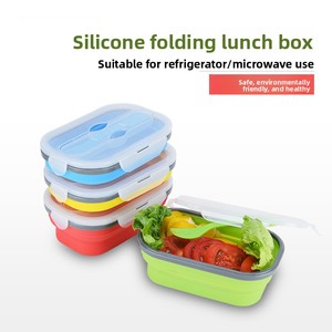 Boîte à lunch pliable en silicone portable avec couvercle, capacité de 301 à 500 ml, design rectangulaire minimaliste moderne pour les voyages en plein air - Product Image 4