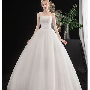 Wedding Dress Strapless Ball Gown Tulle Natural Waistline Simple Solid Color Ground Level Trailing Tail X033 - Product Image 3