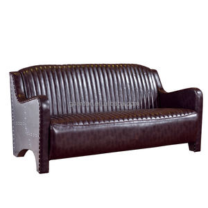 ओएम ओटम फैक्ट्री प्रत्यक्ष व्यथित भूरे रंग के चमड़े के एविएटर सोफे 3 सीट विला औद्योगिक धातु एल्यूमीनियम लोफ्ट के लिए - Product Image 2