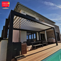 AMS Pergolalar ve Kamelyalar Dış Mekan Su Geçirmez Panjurlu Çatı Elektrikli Sistem Bahçe Biyoklimatik Alüminyum Pergola LED Işık ile