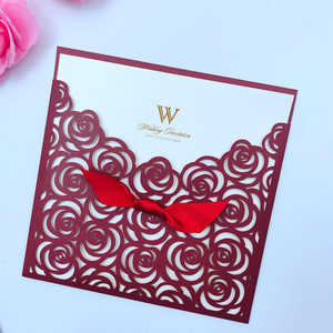 Cartes d'invitation de mariage en forme de rose découpée au laser, rouge pêche, <span class=keywords><strong>bleu</strong></span> <span class=keywords><strong>marine</strong></span>, rose blush, rouge bordeaux, avec pochette d'invitation - Product Image 2