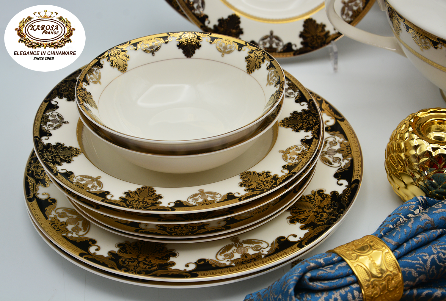 Karosa 24k Gold Luxury Porcelain Bone China Ceramic Dinnerware