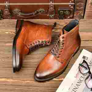 Customized Men's Genuine Leather Ankle <b>Boots</b> Lace-Up Casual Rubber Shoes Waterproof Breathable Height-Increasing Heels Summer - Product Image 1