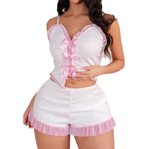 Lace Trim Suspender Short Underwear Female Pajamas Soft Skin Friendly Breathable Loungewear Casual Summer Nightwear - Product Image 5