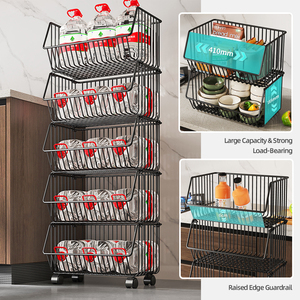 Chariot de cuisine empilable robuste avec roulettes Panier de rangement pour fruits et légumes - Product Image 4
