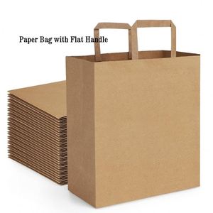Sacs en papier kraft personnalisés, sacs fourre-tout découpés, sacs imprimés avec poignées plates en corde - Product Image 3