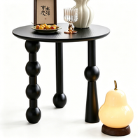 Table basse ronde en bois massif de style français vintage L901 #   Pour salon, petit appartement, balcon, design mi-siècle