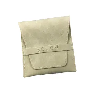 Custom Emboss Mini Jewelry Storage Luxury Beige Flap PU Packing Pouch Leather Envelope Jewelry Bag