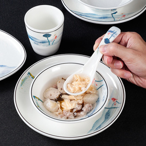 Bán Sỉ Bộ Đồ Ăn Tối Bằng Nhựa In Hình Lá Sen Và Chuồn Chuồn Bộ Bát Đĩa Melamine Trung Quốc Màu Trắng - Product Image 2