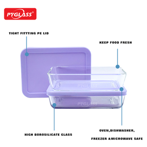 Pyglass 2 Ensemble de récipients de conservation alimentaire en verre borosilicate de haute qualité avec couvercle en PE, couvercle de couleur personnalisée, boîte à lunch classique - Product Image 3