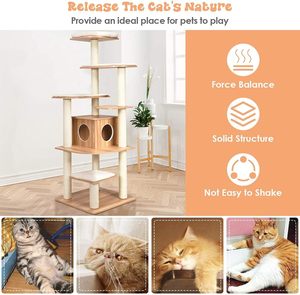 2025 Luxus moderne Holz katze Klettergerüste Großer Kratz baumturm für Familien mit mehreren Katzen Nest Haustier bedarf Spielzeug Karton verpackung - Product Image 3