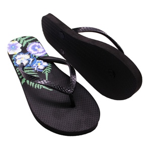 Fashion Pansy Flower Print <b>Ladies</b> Flip Flops Blue Black Beach Sandals Non <b>Slip</b> Soft PE Rubber Summer Slides - Product Image 1